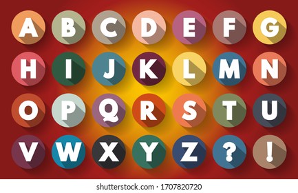 Flat Design Letters, icons alphabet with long shadow, concept background