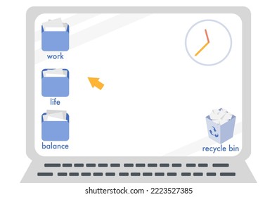 Flat Design Of ‘work Life Balance’ Concept, Flat Design Of ‘work Life Balance’ Vector, Working On Desktop Computer Vector, Working Desktop Icon