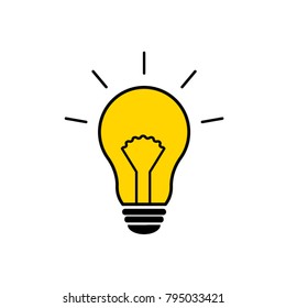 Flat design of light yellow bulb icon. Idea concept. Vector illustration. Isolated