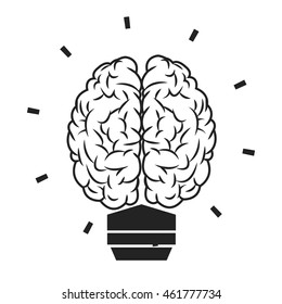 flat design lightbulb brain icon vector illustration