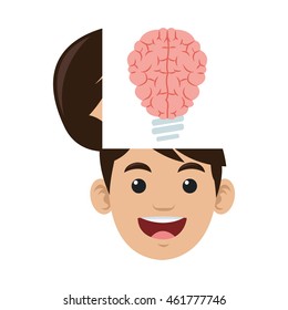 flat design lightbulb brain icon vector illustration