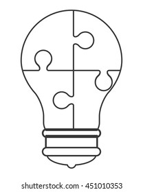 flat design lightbulb in puzzle pieces icon vector illustration