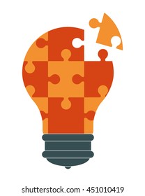 flat design lightbulb in puzzle pieces icon vector illustration
