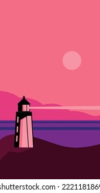 Flat Design Lighthouse At The Afternoon suite for your website travel or smatphone background