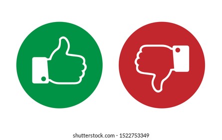 Flat design of like and dislike symbols. Thumbs up and thumbs down gestures. Vector illustration. Isolated