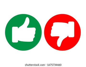Flat design of like and dislike symbols. Thumbs up and thumbs down gestures. Vector illustration. Isolated
