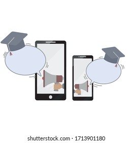 Flat Design Line of e-learning banner, online education. Modern vector illustration mobile phone for web design, marketing, advertising,  printed materials.