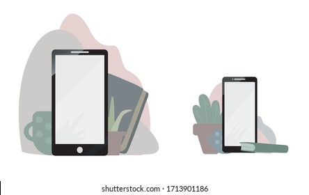 Flat Design Line of e-learning banner, online education. Modern vector illustration mobile phone for web design, marketing, advertising,  printed materials.
