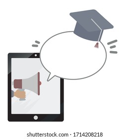 Flat Design Line of e-learning banner, online education. Modern vector illustration for web design, marketing, advertising,  printed materials. Concept online education on tablet computer.