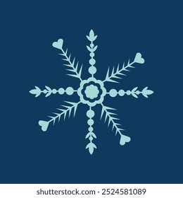 Flache Designlinie Schneeflocken Vektor Symbol Weiß | Schneeflocken Eiskristall Winter Symbol Flaches Design auf dunkelblauem Hintergrund, Vektor eps 10