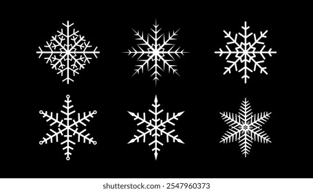 Línea de diseño plano copos de nieve conjunto de iconos de Vector.