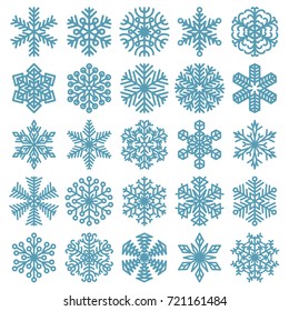 Flat design line snowflakes vector Christmas and new year decoration element set.