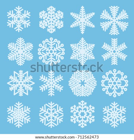 Flat design line snowflakes vector Christmas decoration element set.