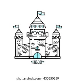 Flat design linear castle. Building medieval castle illustration. 