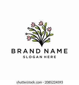 Flat design of linear leaves and flowers Vector

