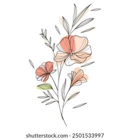 Flat design of linear leaves and flowers illustration.