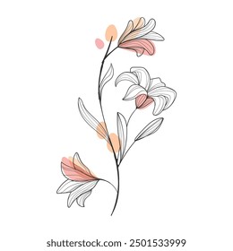 Flat design of linear leaves and flowers illustration.