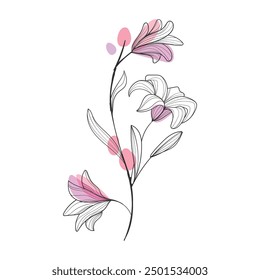 Flat design of linear leaves and flowers illustration.