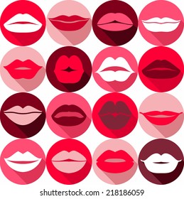 Flat Design Of Lips. Seamless Pattern Of Icon.