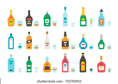 Flat design liquor bottles and glasses illustration vector