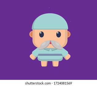 Flat Design Little Character Vector,
Old Nurse Male