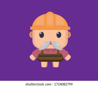 flat design little character vector,
old building worker