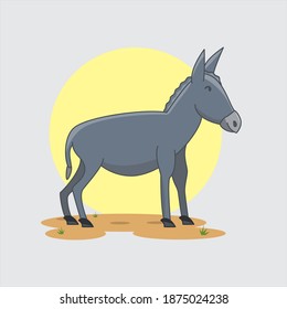 Flat Design Little Donkey, donkey mascot full body stand

