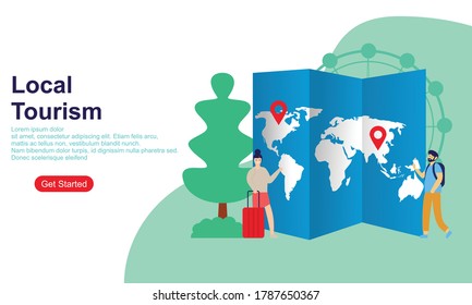 Flat design local tourism landing page template