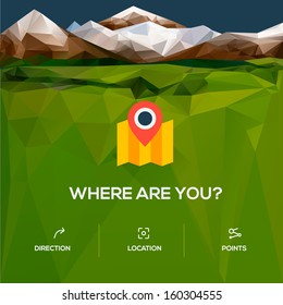 Flat design location icon icon with pin pointer, vector illustration. 