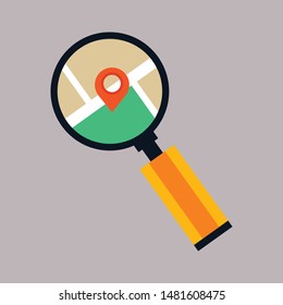 Flat design location map with red pin, label, marker.