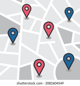 Flat design location map with red pin, label, marker. Vector 