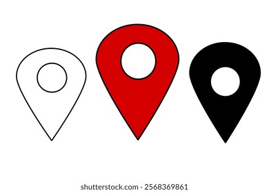 flat design location point . Illustration of three location icons in varying styles and colors, signifying navigation and location pin technologies. vector icon