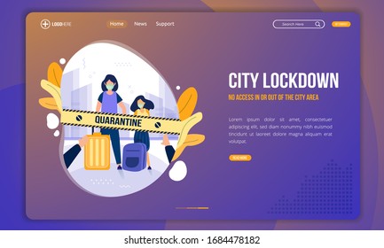 Flat design of locked or quarantined city on landing page template