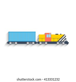 Flat Design locomotive Isolated on white Background. Vector illustration