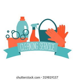 Flat design logo for cleaning service isolated on white. Vector illustration.