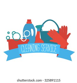 Flat design logo for cleaning service isolated on white. Vector illustration.