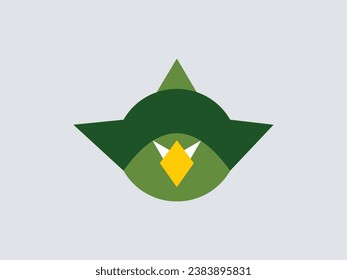 Flat design logo of cute green bird in flight with sharp gaze