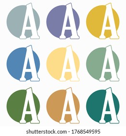Flat design logo with the letter A declined in different colors