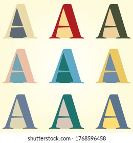 Logo de diseño plano con la letra A declinado en diferentes colores