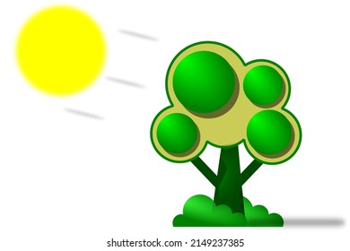 flat design logo tree and morning sun.