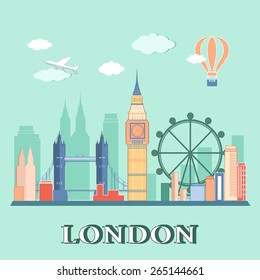 Flat design London city landscape. Vector illustration