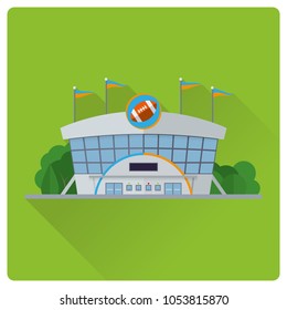 Flat Design Long Shadow American Football Stadium Building Vector Illustration