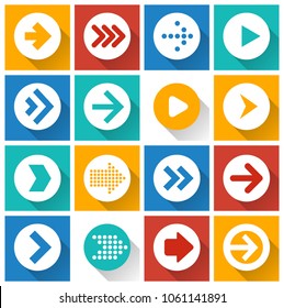 Conjunto de iconos de flecha larga y de diseño plano. Vector.
