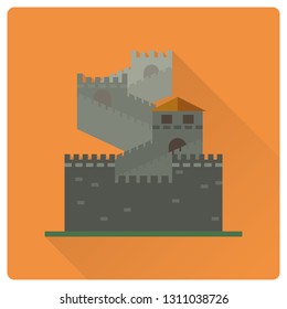 Flat design long shadow Great Wall of China square icon