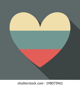 Flat design long shadow icon with the Russian Federation flag in the shape of a heart.