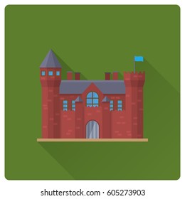 flat design long shadow medieval castle building vector illustration