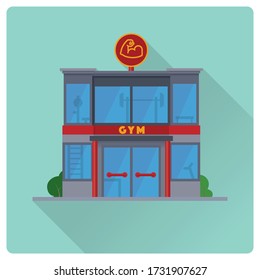 Flat design long shadow modern gym or fitness studio building vector illustration