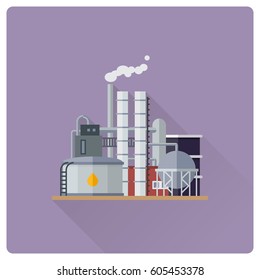 flat design long shadow oil refinery building vector illustration