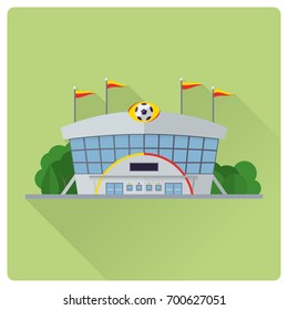 flat design long shadow soccer stadium building vector illustration