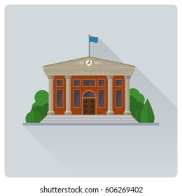 Flat Design Long Shadow Town Hall Building Vector Illustration